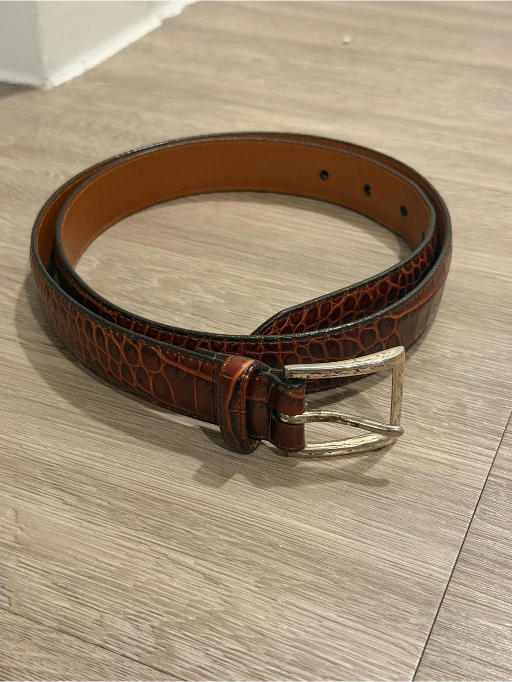 Polo Ralph Lauren Brown Croc Embossed Italian Leather Belt Mens 36
